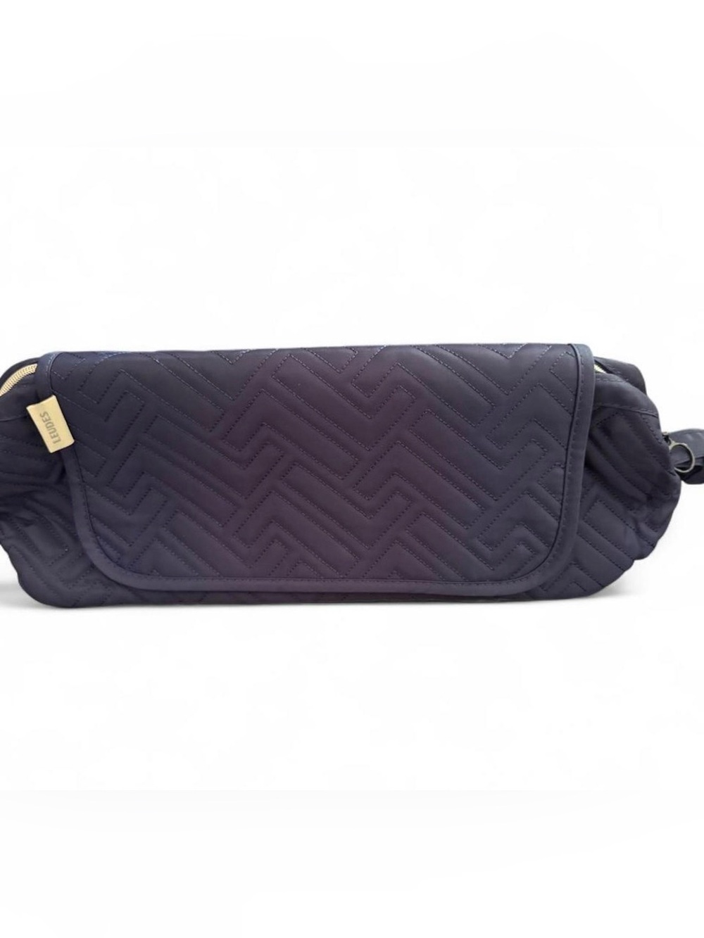 LEUDES navy blue quilted makeup/lingerie/hair tools bag with chevron pattern.EUC